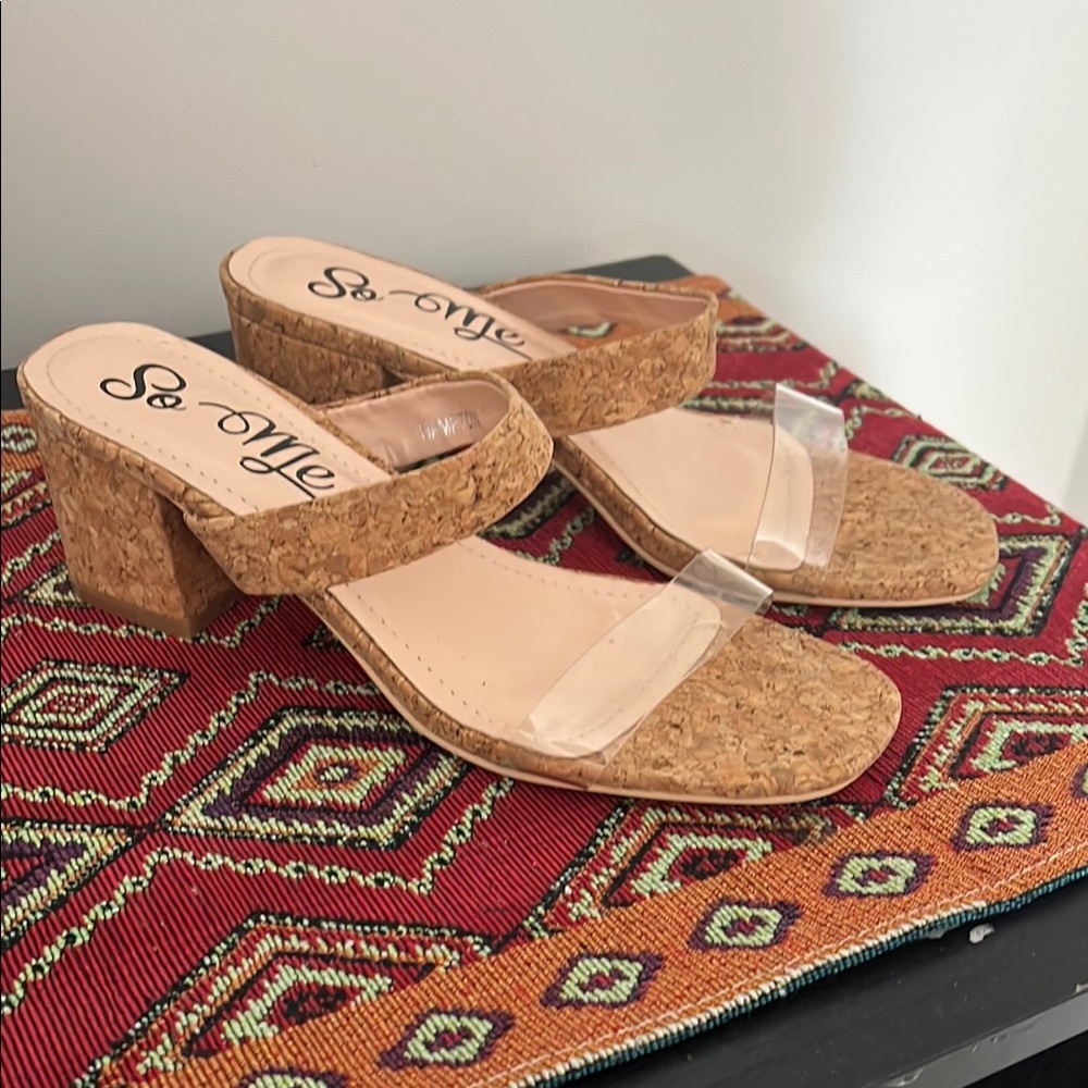 Cork and Clear Strap Women's Sandals